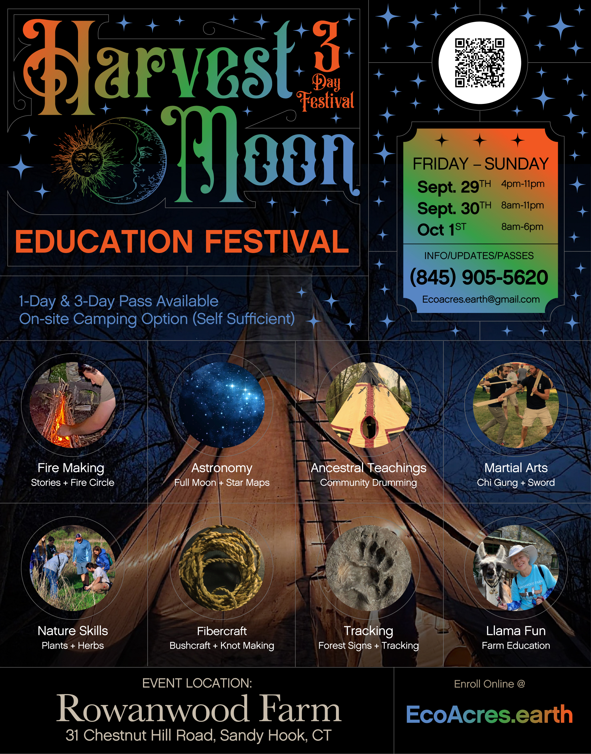 2023 Harvest Moon Outdoor Education Festival – Sept 29,30, Oct 1 – Newtown, CT